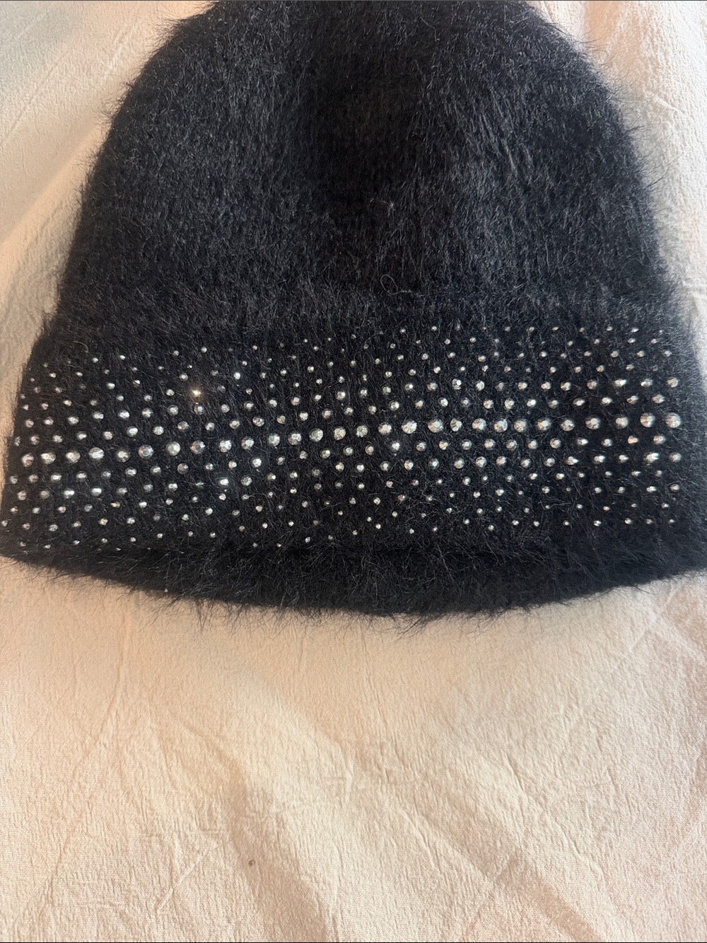 Black Studded Faux Fur Beanie - Women's Winter Hat